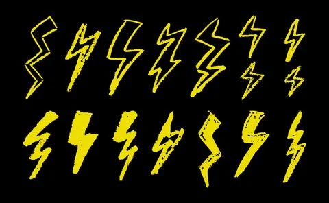 Set of lightning by wax pencil drawing. Collection of handdrawing chalk , light Stock Illustration
