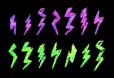 Set of lightning by wax pencil drawing. Collection of handdrawing chalk , light Illustrazione stock