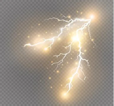 Set of lightnings. Magic and bright lighting effects. Stock Illustration