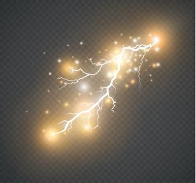 Set of lightnings. Magic and bright lighting effects. Stock Illustration