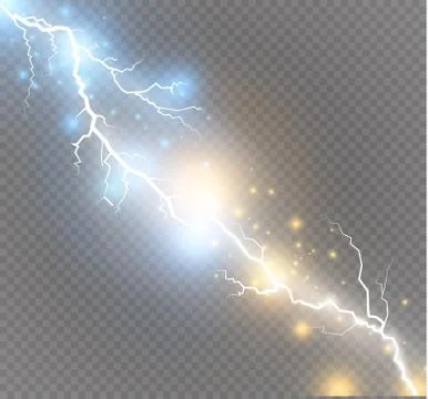 Set of lightnings. Magic and bright lighting effects. Stock Illustration