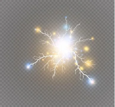Set of lightnings. Magic and bright lighting effects. Stock Illustration