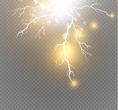 Set of lightnings. Magic and bright lighting effects. Stock Illustration