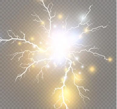 Set of lightnings. Magic and bright lighting effects. Stock Illustration