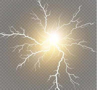Set of lightnings. Magic and bright lighting effects. Stock Illustration