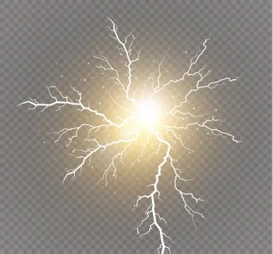Set of lightnings. Magic and bright lighting effects. Stock Illustration