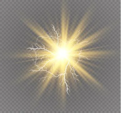 Set of lightnings. Magic and bright lighting effects. Stock Illustration