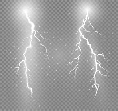 Set of lightnings. Magic and bright lighting effects. Stock Illustration