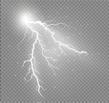 Set of lightnings. Magic and bright lighting effects. Stock Illustration
