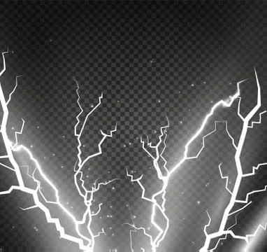 Set of lightnings. Magic and bright lighting effects. Stock Illustration