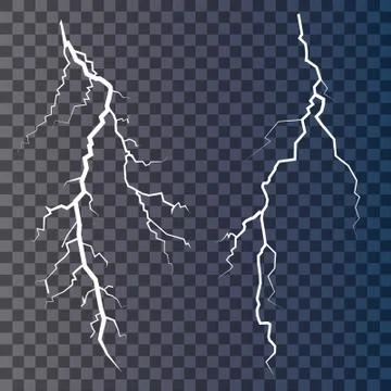 Set of lightnings. Magic and bright lighting effects. Stock Illustration