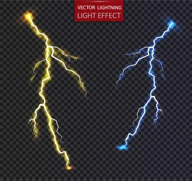 Set of lightnings. Magic and bright lighting effects. Stock Illustration