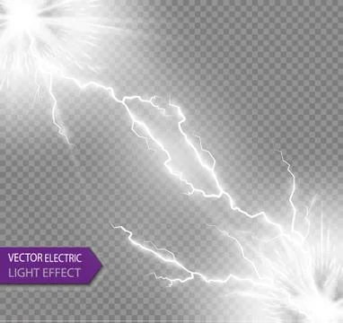 Set of lightnings. Magic and bright lighting effects. Stock Illustration