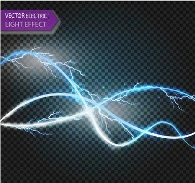 Set of lightnings. Magic and bright lighting effects. Stock Illustration