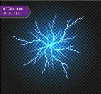 Set of lightnings. Magic and bright lighting effects. Stock Illustration