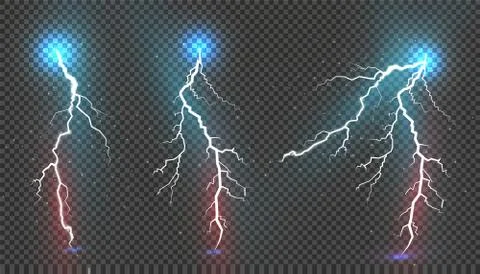 Set of lightnings. Magic and bright lighting effects. Stock Illustration