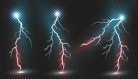 Set of lightnings. Magic and bright lighting effects. Stock Illustration