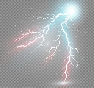 Set of lightnings. Magic and bright lighting effects. Stock Illustration