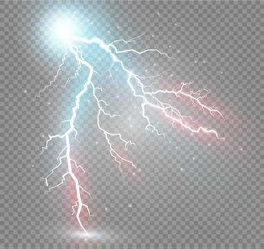Set of lightnings. Magic and bright lighting effects. Stock Illustration