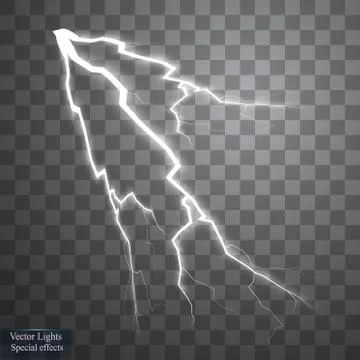Set of lightnings. Thunder-storm and lightnings. Magic and bright lighting Stock Illustration