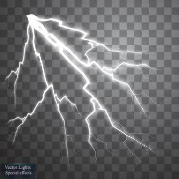 Set of lightnings. Thunder-storm and lightnings. Magic and bright lighting Stock Illustration