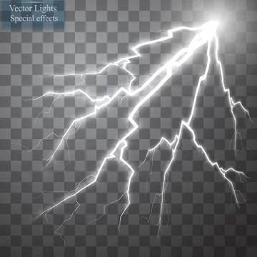 Set of lightnings. Thunder-storm and lightnings. Magic and bright lighting Stock Illustration