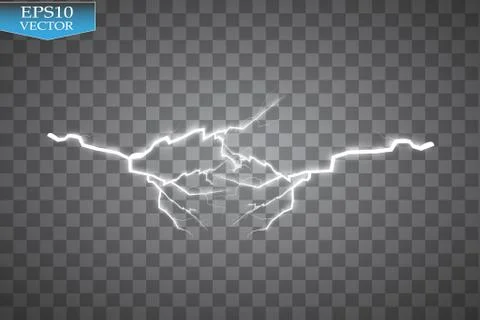 Set of lightnings. Thunder-storm and lightnings. Magic and bright lighting Stock Illustration