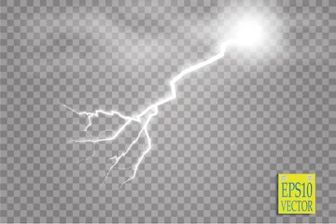 Set of lightnings. Thunder-storm and lightnings. Magic and bright lighting Stock Illustration