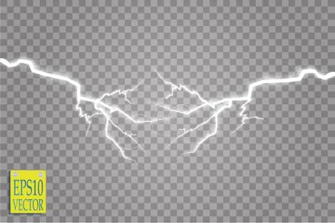Set of lightnings. Thunder-storm and lightnings. Magic and bright lighting Stock Illustration