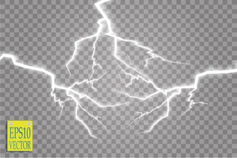 Set of lightnings. Thunder-storm and lightnings. Magic and bright lighting Stock Illustration