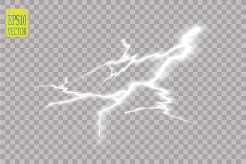Set of lightnings. Thunder-storm and lightnings. Magic and bright lighting Stock Illustration
