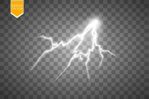 Set of lightnings. Thunder-storm and lightnings. Magic and bright lighting Stock Illustration