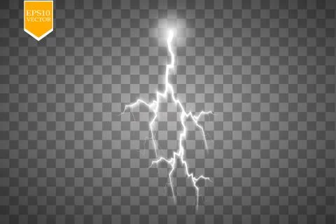 Set of lightnings. Thunder-storm and lightnings. Magic and bright lighting Stock Illustration