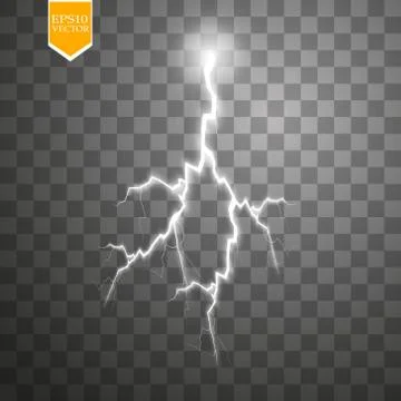 Set of lightnings. Thunder-storm and lightnings. Magic and bright lighting Stock Illustration