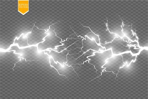 Set of lightnings. Thunder-storm and lightnings. Magic and bright lighting Stock Illustration