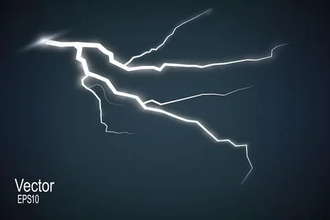 Set of lightnings. Thunder-storm and lightnings. Magic and bright lighting Illustrazione stock