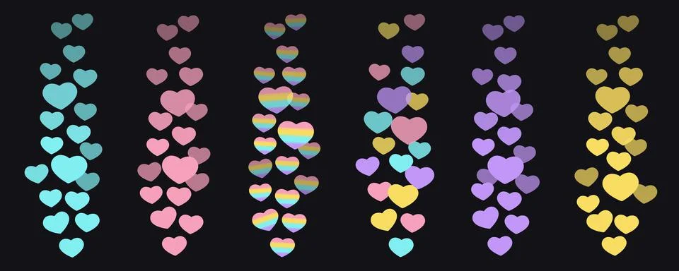 A set of likes in the live stream is a flying up icon heart. Multicolored hea Illustrazione stock