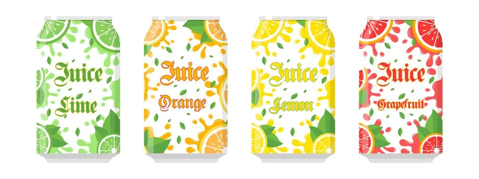 Set of Lime Orange Lemon Grapefruit Juice Soda Illustration Vector Stock Illustration