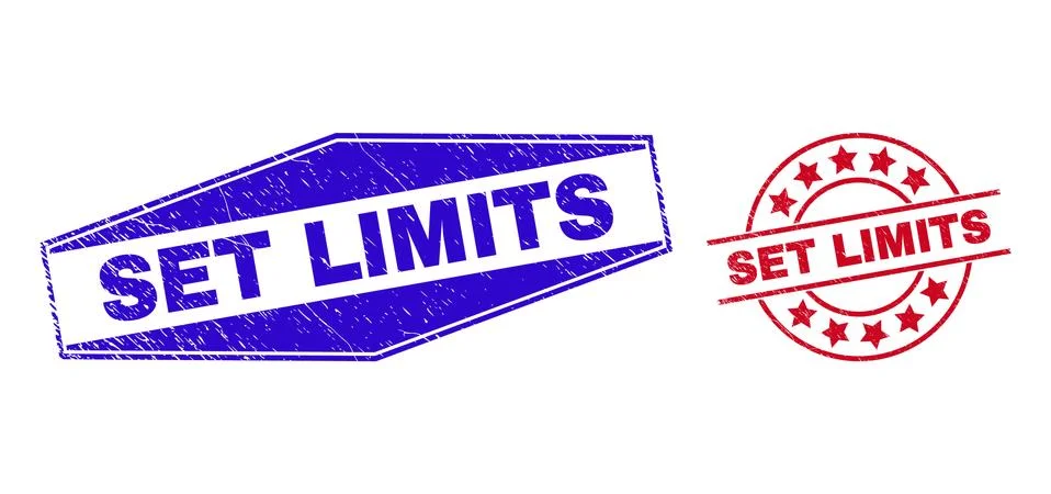 SET LIMITS Scratched Stamp Seals in Circle and Hexagonal Shapes Ilustración de archivo