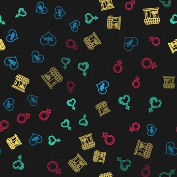 Set line 18 plus content heart, Female gender and, Sex shop building and symbol Illustrazione stock