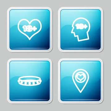 Set line 18 plus content heart, Head with, Leather fetish collar and Location Stock Illustration