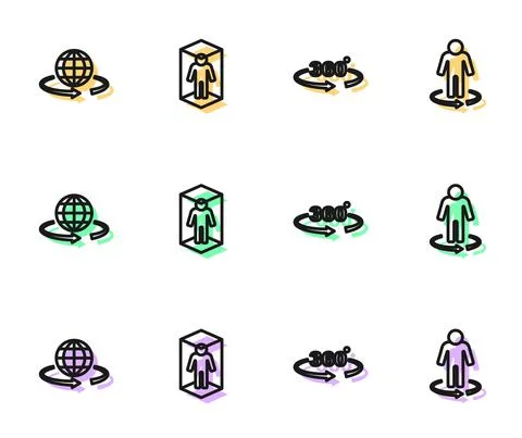 Set line 360 degree view, 3d modeling, and icon. Vector Stock Illustration