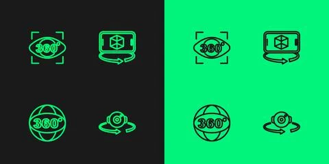 Set line 360 degree view, and 3d modeling icon. Vector Illustrazione stock