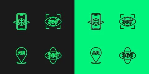 Set line 360 degree view, Augmented reality AR, 3d modeling and icon. Vector Illustrazione stock