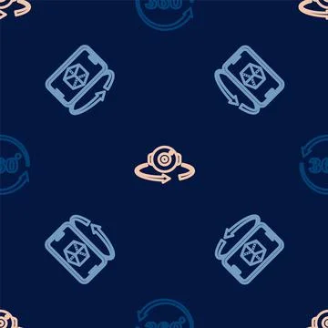 Set line 360 degree view, 3d modeling and on seamless pattern. Vector イラスト素材
