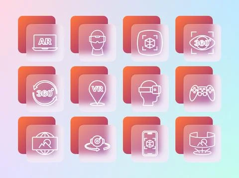 Set line 360 degree view Virtual reality glasses 3d modeling Augmented AR and Stock Illustration