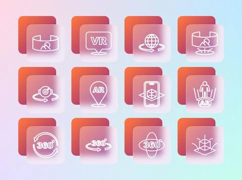 Set line 360 degree view 3d modeling Augmented reality AR and Virtual icon. V Stock Illustration