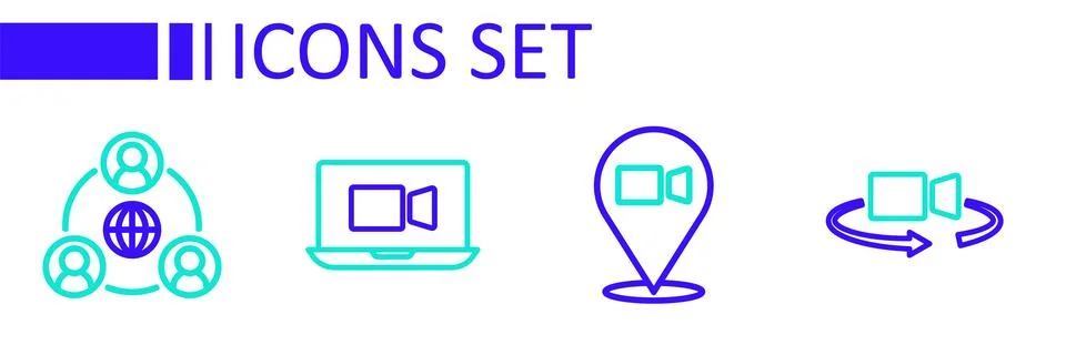 Set line 360 degree view, Video chat conference,  and Meeting icon. Vector Stock Illustration