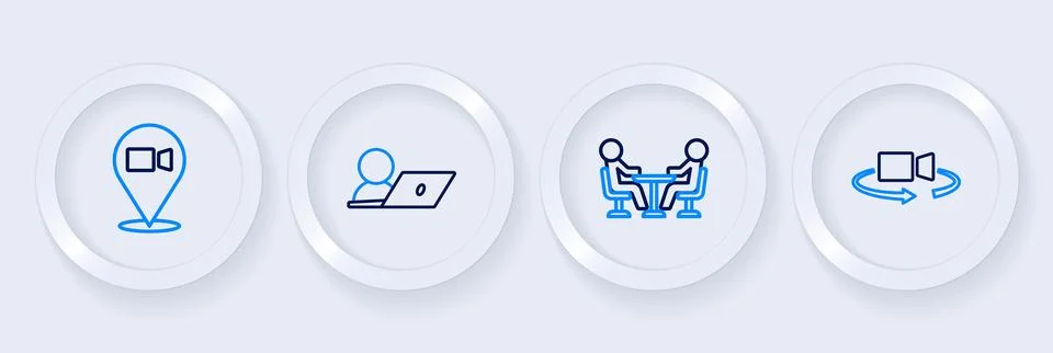 Set line 360 degree view, Meeting, Video chat conference and  icon. Vector Stock Illustration