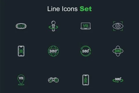 Set line 360 degree view, Augmented reality AR, Gamepad, Virtual,  and 3d m.. Stock Illustration